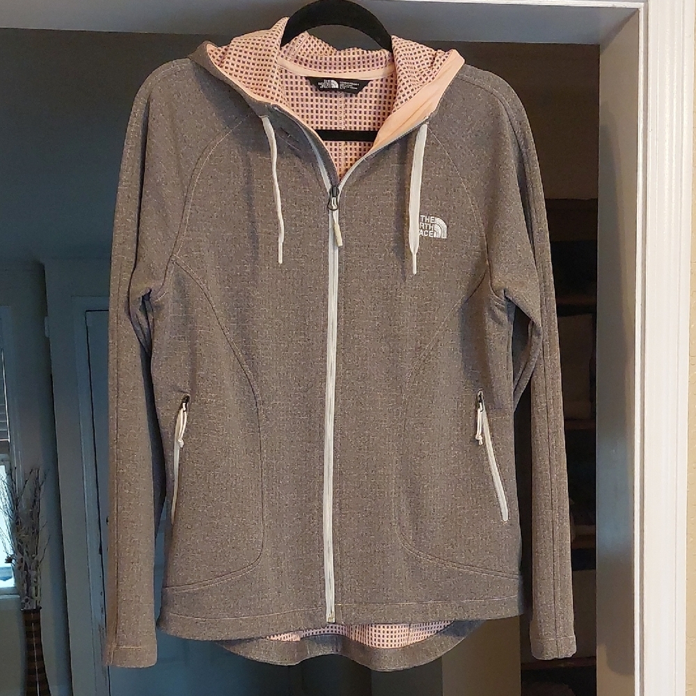 The North Face Women's Gray Jacket with Peach/Pink Accents - Size L